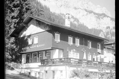 Hotel Alpenhof am Haldensee, mit Terasse und Wald, dahinter felsige Berge