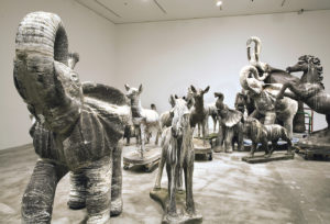 Brooks_David_image 07 David Brooks, Still Life with Stampeded and Guano, 2011, Concrete animal forms that lived with wild birds, guano, varnish