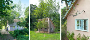 Brooks_David_image 12 David Brooks, Budding Bird Blind, 2020-ongoing, Wood, hardware, stucco, paint, with forest procession of American tulip trees, flowering dogwoods, northern red oak, maples and serviceberry trees (bird attractive species)